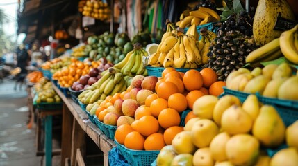 Lively Market Stall Overflowing with Fresh Fruits