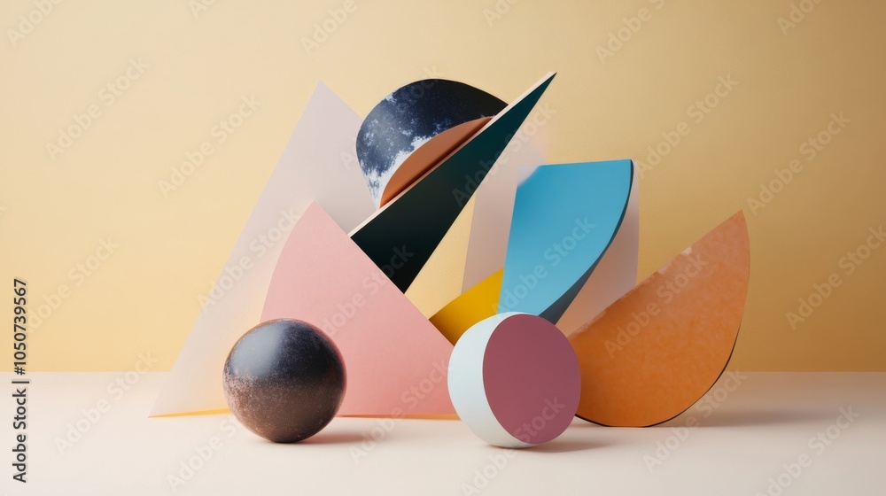 Poster a conceptual image of diverse abstract shapes merging into a cohesive whole on a simple background, 