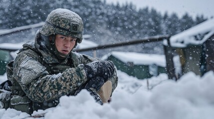 Fototapeta premium Soldier in Winter