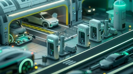 Robot arm inside electronics factory. Component installation on circuit board. Electronic devices production industry. Fully automated modern assembly line 
