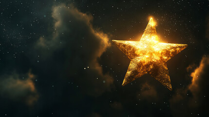 A lifelike, textured golden star radiating a warm glow against a dark night sky.