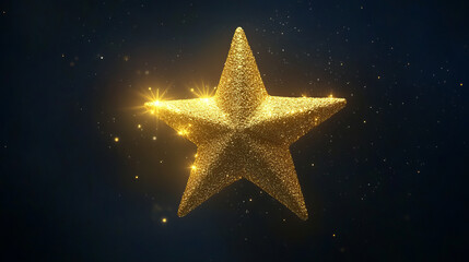 A lifelike, textured golden star radiating a warm glow against a dark night sky.