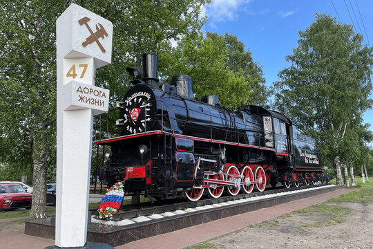 St. PETERSBURG, RUSSIA-June 5, 2024: Komsomolets Locomotive, World War II transport. The Road of Life Museum. The Siege of Leningrad