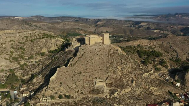 Aerial view of the impressive medieval castle of Mula, Region of Murcia, Spain