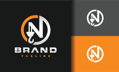 letter N hook crane logo