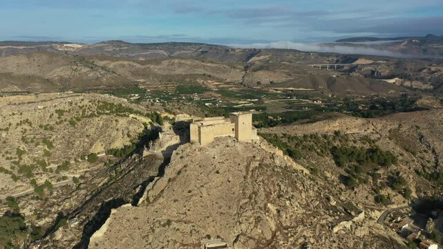 Aerial view of the impressive medieval castle of Mula, Region of Murcia, Spain