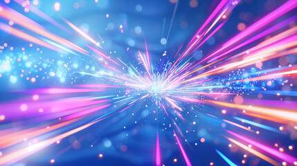 Light bursts and digital art with vibrant light effects creating stunning visual impact in blue and pink tones