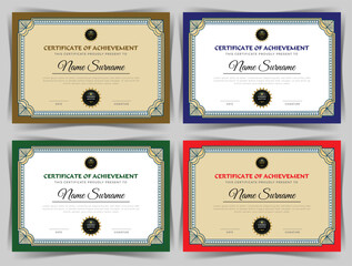 Education Certificate of Achievement Template Design, 4 Color Bundles
