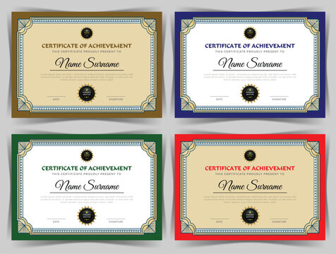 Education Certificate of Achievement Template Design, 4 Color Bundles