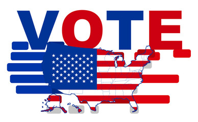 the word vote for the presidential elections, map of the USA, United States of America, simplified state-borders outline silhouette icon symbol