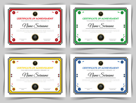 Education Certificate of Achievement Template Design, 4 Color Bundles