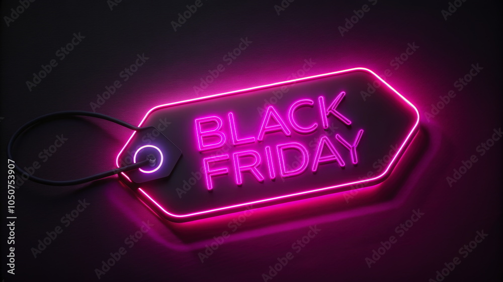 Wall mural Neon Black Friday sale tag glowing in pink