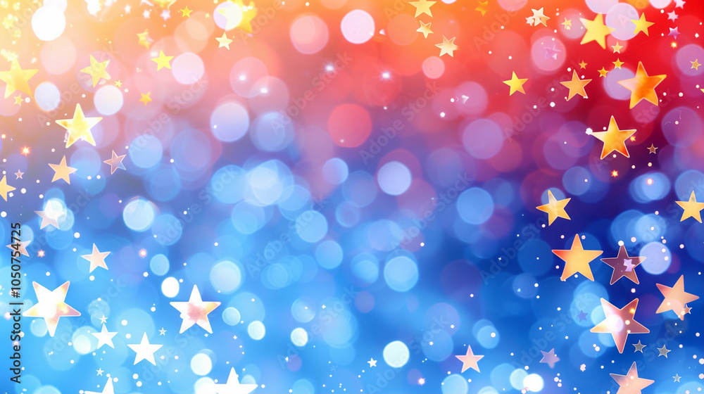 Poster stars and bokeh pattern shimmering on colorful background
