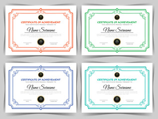 Education Certificate of Achievement Template Design, 4 Color Bundles