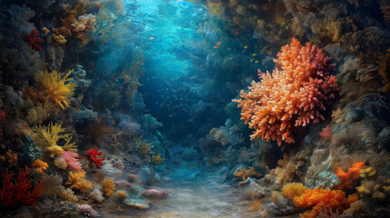 Obraz premium Wallpaper background with Exploring Coral Flowers and Marine Life in the Ocean Depths