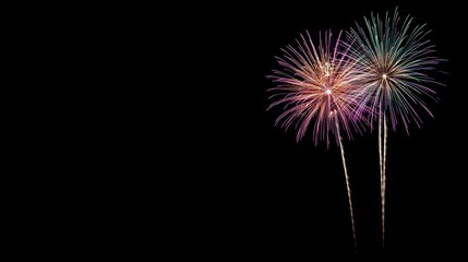 Fototapeta premium Colorful fireworks against a black sky, perfect for New Year celebrations and festive events.