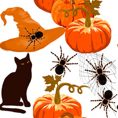 Halloween  seamless pattern with pumpkin