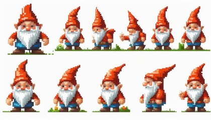 drawn pixel gnome on white background