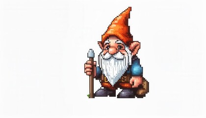 drawn pixel gnome on white background