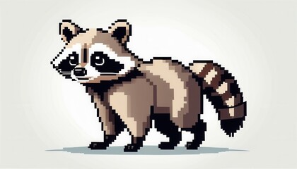 drawn pixel cartoon raccoon on white background