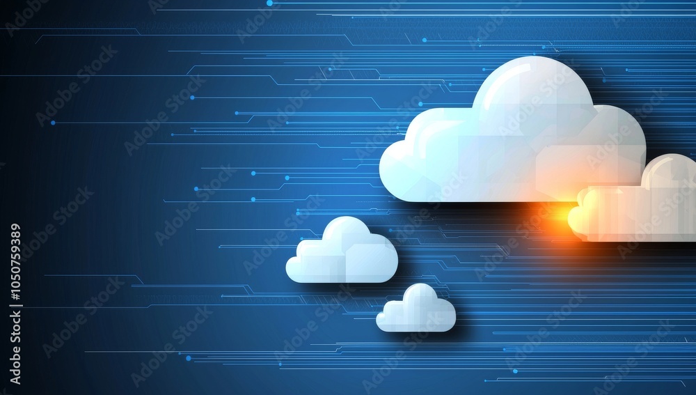 Wall mural glowing cloud symbolizing data flow between virtual and physical machines