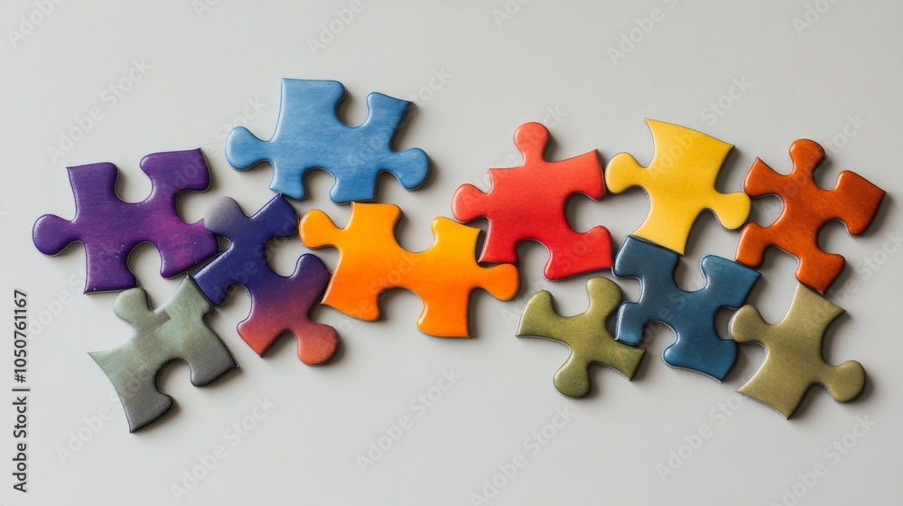 Poster a dramatic image of a diverse set of puzzle pieces falling into place to complete a vibrant image, h