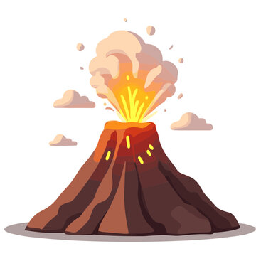 Active volcano eruption vector illustration with lava and smoke,  