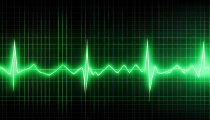 Naklejka premium A clean digital background featuring a green electrocardiogram (ECG) line pulsing on a dark backdrop, symbolizing heart health and vitality.