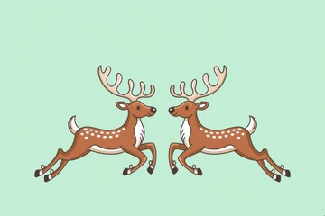 Obraz premium Playful Cartoon Reindeer Pastel Green Background - Whimsical Holiday Illustration Christmas Marketing, Greeting Cards, Festive Decorations