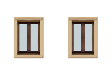 Obraz premium Stylish nice wooden windows. On isolated transparent background.