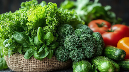 Close-Up of Fresh Vegetables and Greens - Banner with Copy Space