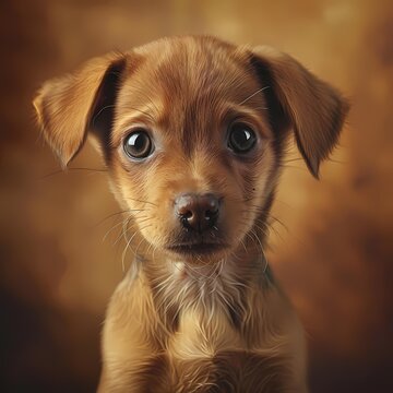 Adorable brown puppy portrait with warm tones and realistic fur texture
