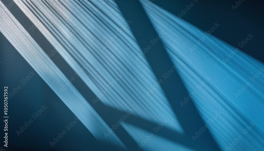 Aufkleber abstract textured blue wall with diagonal shadows from sunlight through window, minimalist backgroun