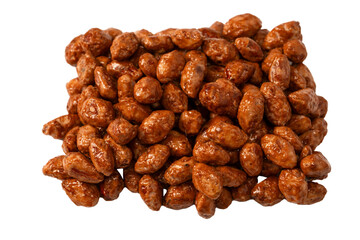 Tasty sweet roasted peanuts isolated on a white background.