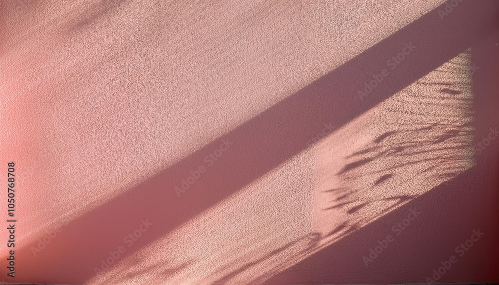 Poster soft pink textured wall with dramatic shadow play from sunlight filtering through leaves. ideal for 