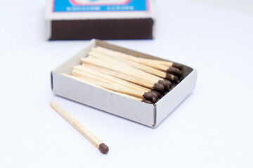 A box of matches with a single match left out of the box