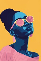 Illustration's poster in stylish retro style summer vibes with beautiful black woman in sunglasses. Vertical