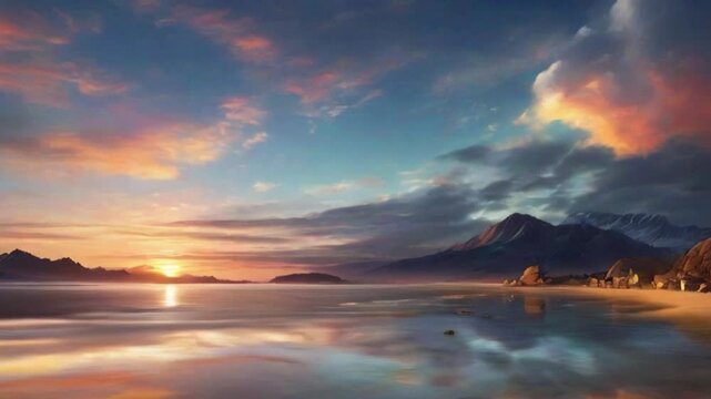 sunset in the mountains colorful lights HD resolution with hyper realistic nature ai generative 4K Background.