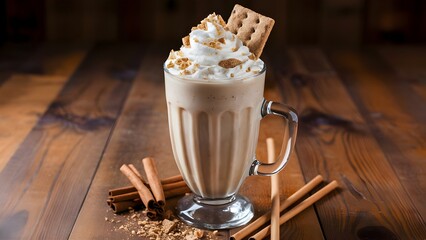 Pumpkin spice milkshake with whipped cream and graham crackers