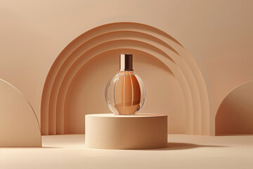 Product photo of elegant cosmetic bottle display on minimalistic geometric background for beauty advertising