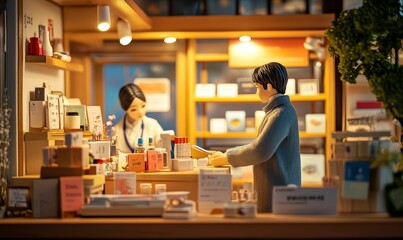 Fototapeta premium Miniature shop interior with two figures.
