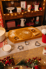 Cooking cookies for Christmas in the kitchen. Appliances for baking goodies for the New Year