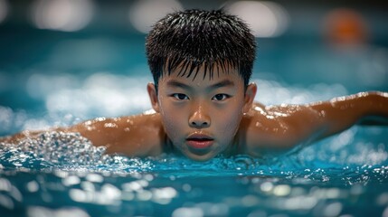 Young Boy Swimming in a Pool