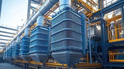 Heavy construction dust collector, Dust collector air bag filter, Side view of the industrial dust collector. 