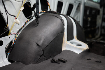 Obraz premium A Comprehensive Detailed View of Vehicle Interior Wiring, Upholstery, and Accessories