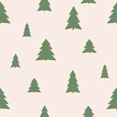 Green fir trees on white background seamless pattern. Scandinavian style. Ideal for wrapping paper, textiles, covers, postcards.