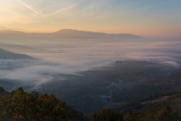 Fototapeta premium misty layers in mountains of Kastoria Greece