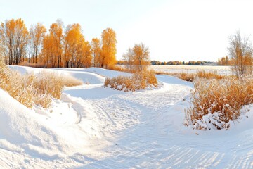A beautiful winter forest landscape with snow-covered trees