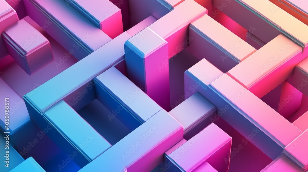 Poster a gradient of interlocking geometric shapes in varying colors, symbolizing the harmonious fit and in