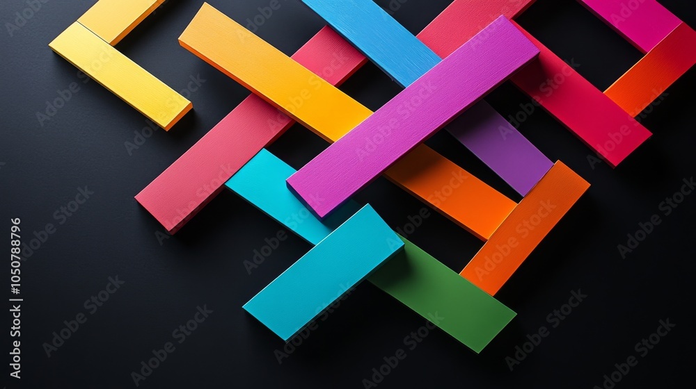 Fototapete A gradient of interlocking geometric shapes in varying colors, symbolizing the harmonious fit and integration of different elements within an inclusive framework, minimalist style